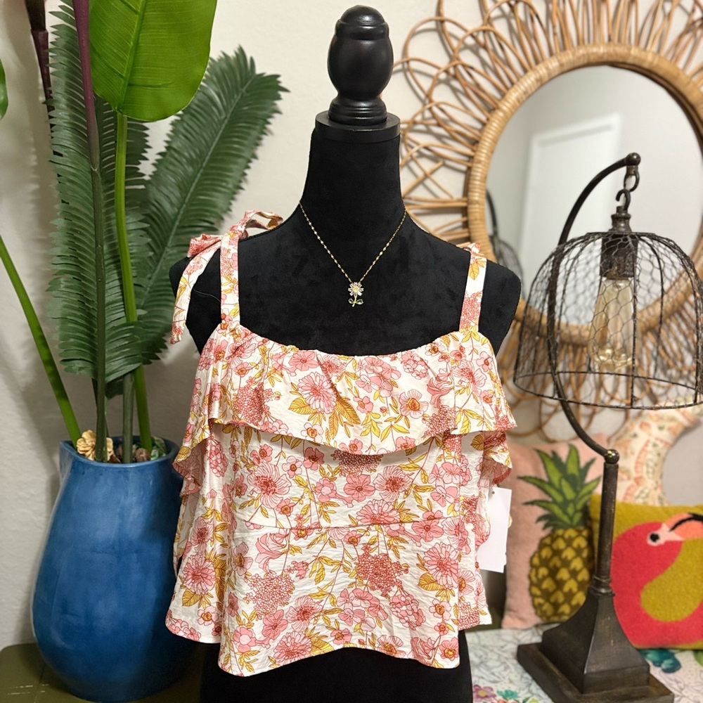 Moa Moa Sleeveless Tie Strap Floral Printed Top